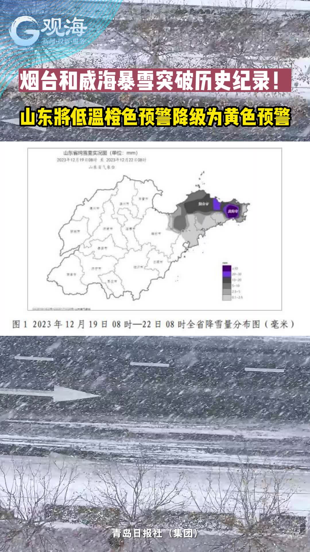 烟台和威海暴雪突破历史纪录！山东将低温橙色预警降级为黄色预警
