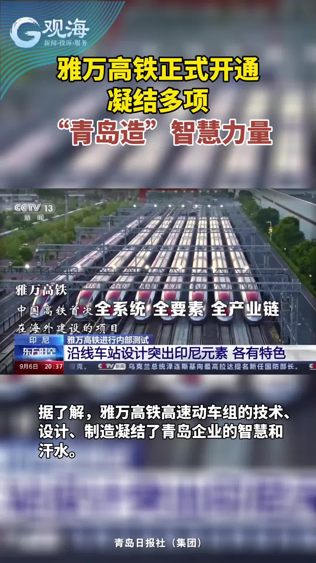 雅万高铁正式开通，凝结多项“青岛造”智慧力量