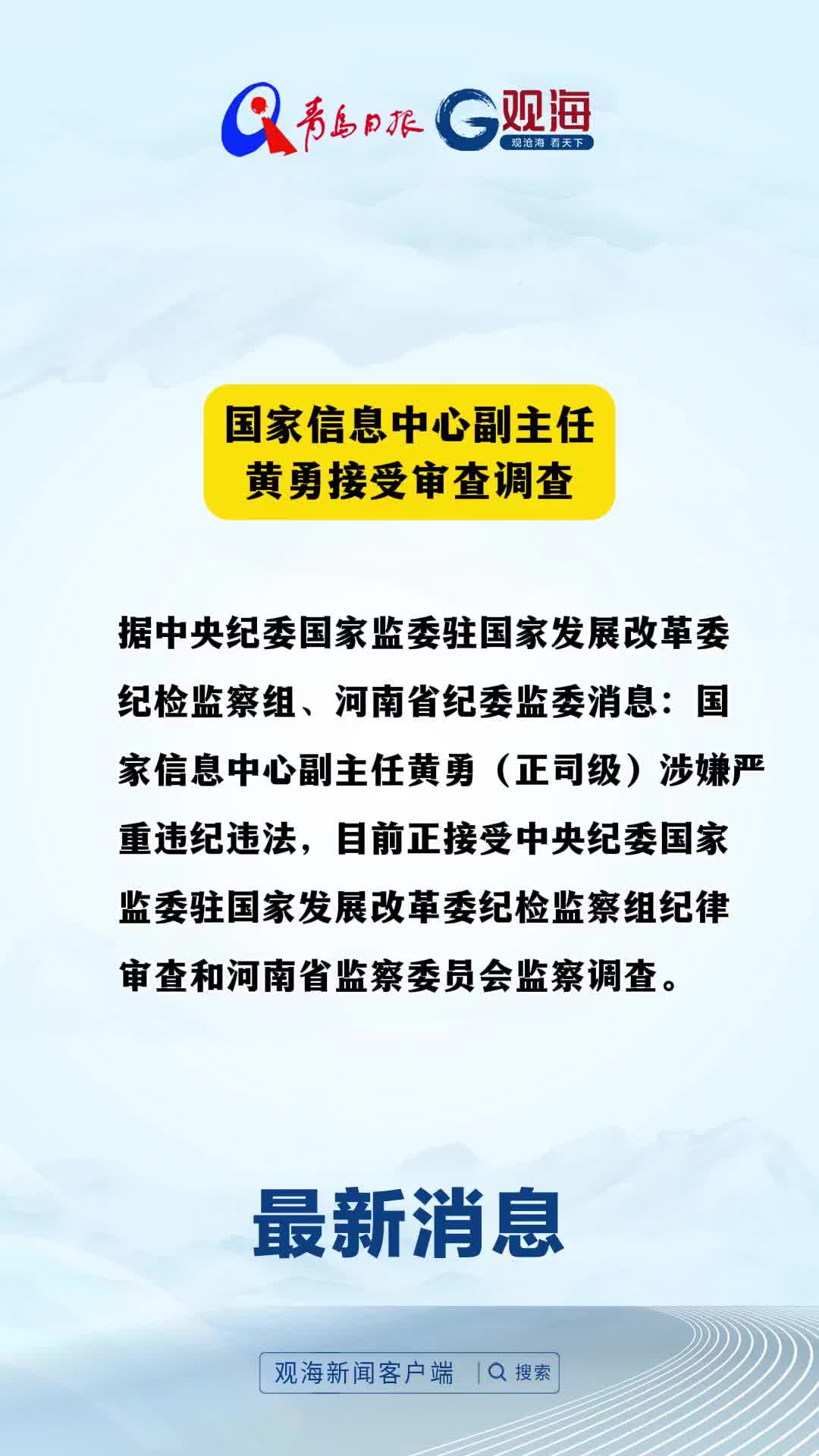 国家信息中心副主任黄勇接受审查调查