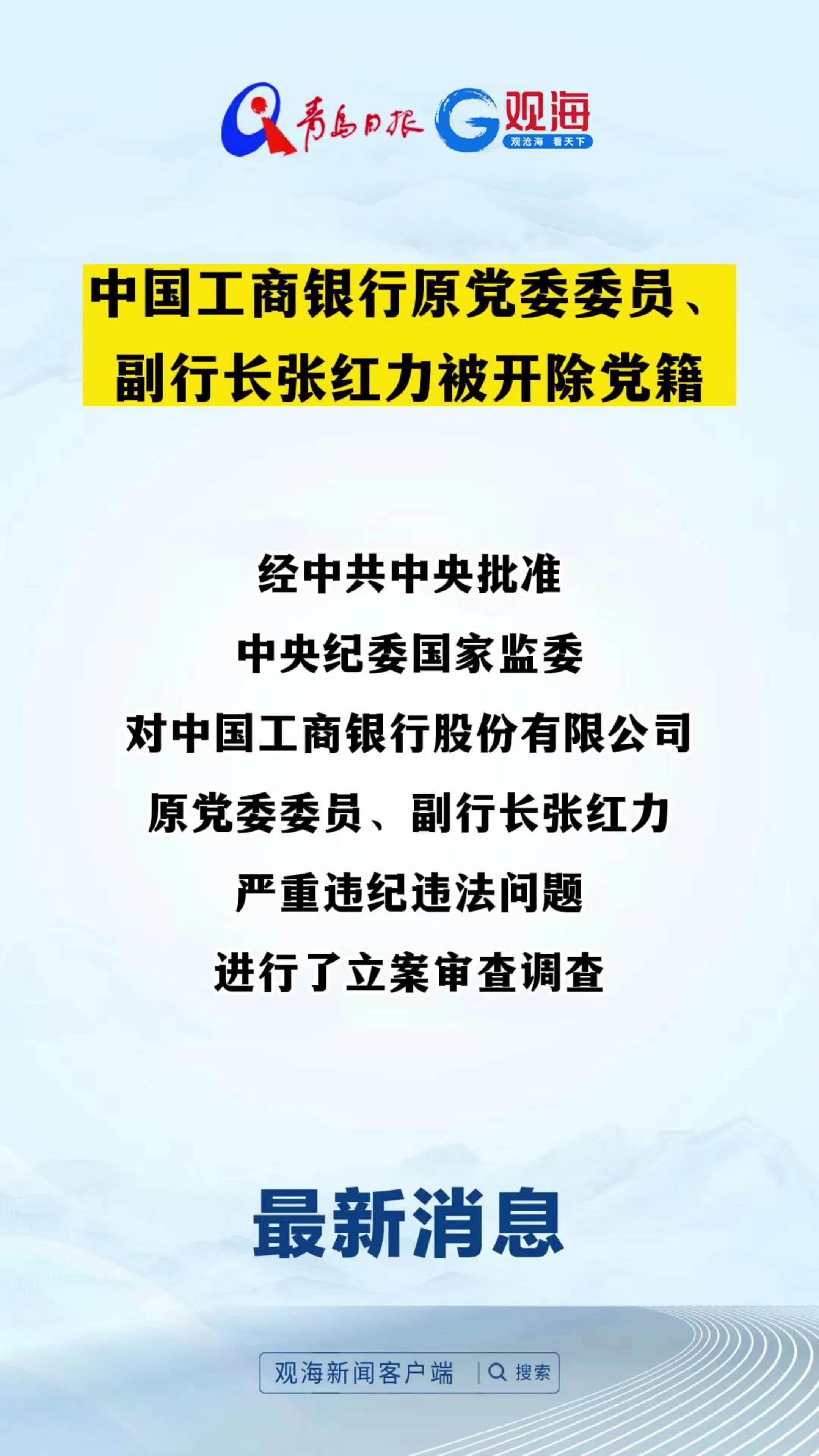 中国工商银行原党委委员、副行长张红力被开除党籍