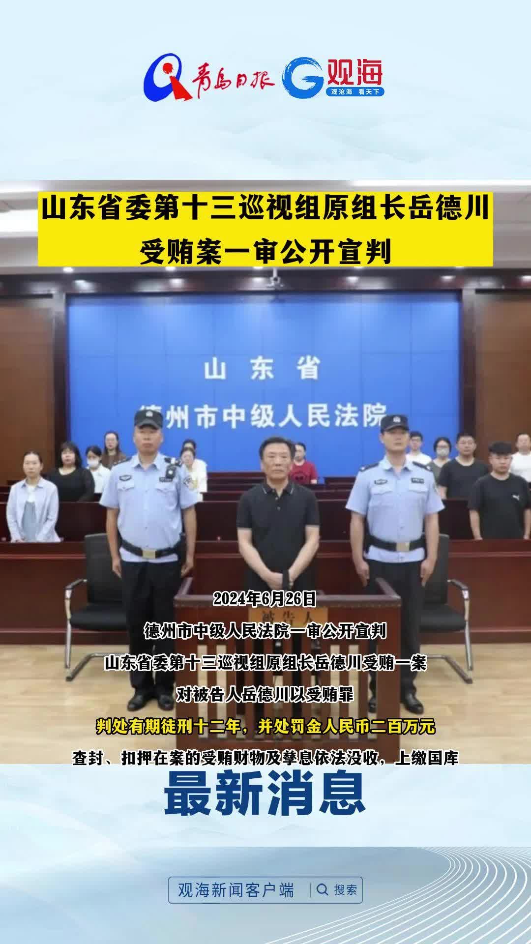 山东省委第十三巡视组原组长岳德川受贿案一审公开宣判