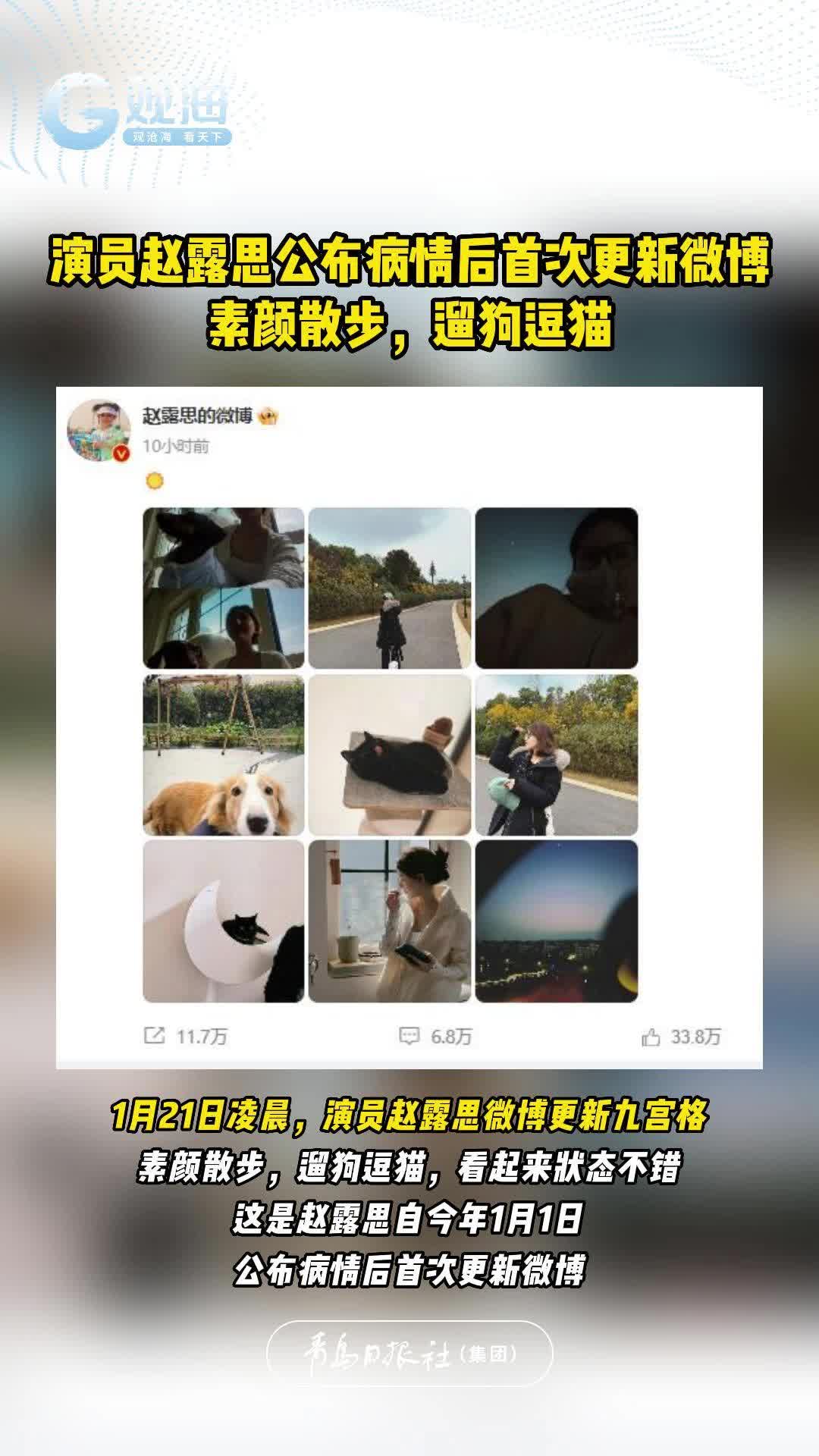 演员赵露思公布病情后首次更新微博，素颜散步，遛狗逗猫