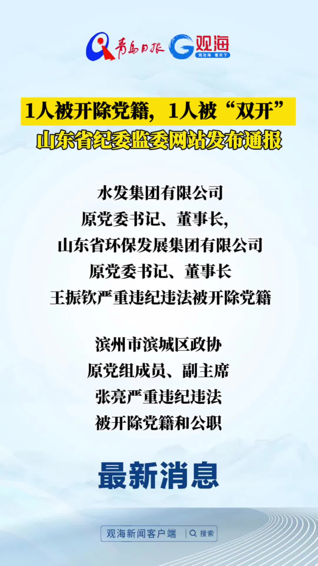 1人被开除党籍，1人被“双开”！山东省纪委监委网站发布通报